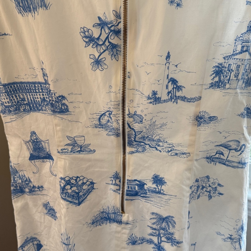 SARA CAMPBELL Nantucket Toile Blue Dress Size Medium - Picture 5 of 10